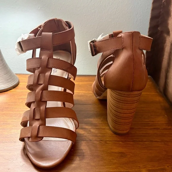 JustFab Tan Strappy Block Heels - Picture 2 of 4